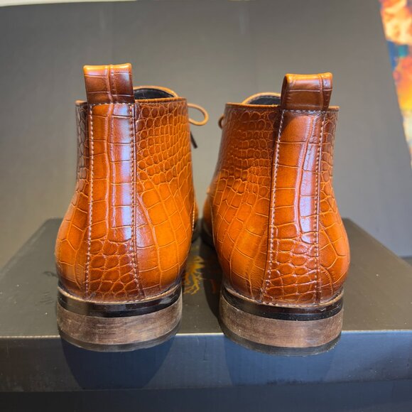 TAYNO | DRESS SHOE BOOT | FAUX GATOR SIZE 9 ORANGE RUST COLOR | LACE UP - Picture 3 of 11